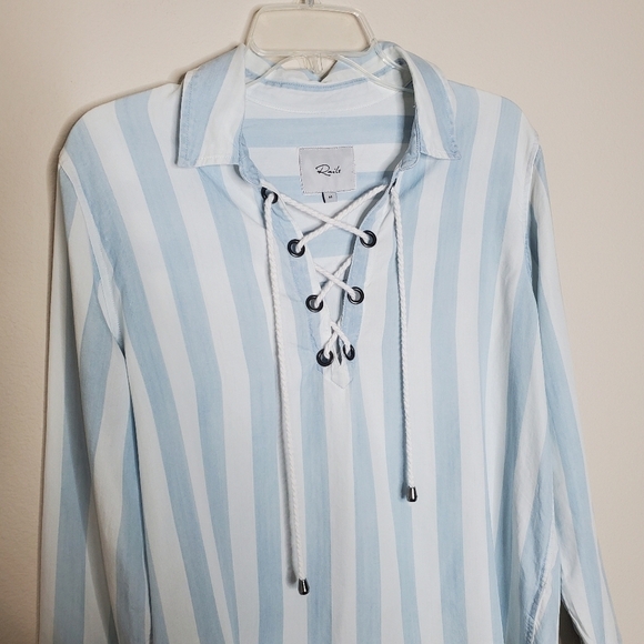 Anthropologie x Rails Uli Blue & White Striped Lace Up Tencel Long Sleeve Shirt - Picture 5 of 10
